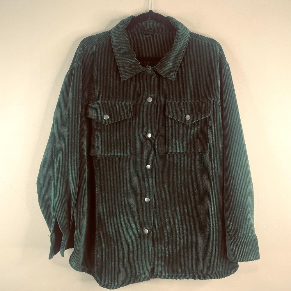 Cabincore Corduroy Shirt‎ Womens XXL Forest Green Work Hiking Stretch Snap Front